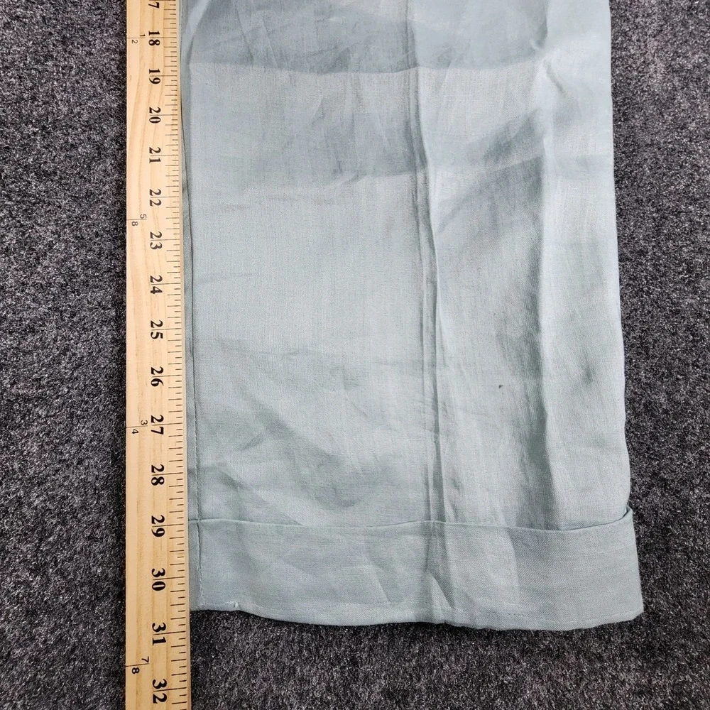 Steve Harvey 100% Linen Dress Pants Mens 40/34 Sage Green Pleated Cuffed Luxury